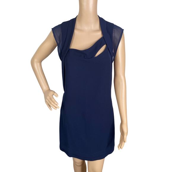 The Kooples Navy Blue Cut Out Cap Sleeve Sheath Mini Dress SZ S - Picture 2 of 12